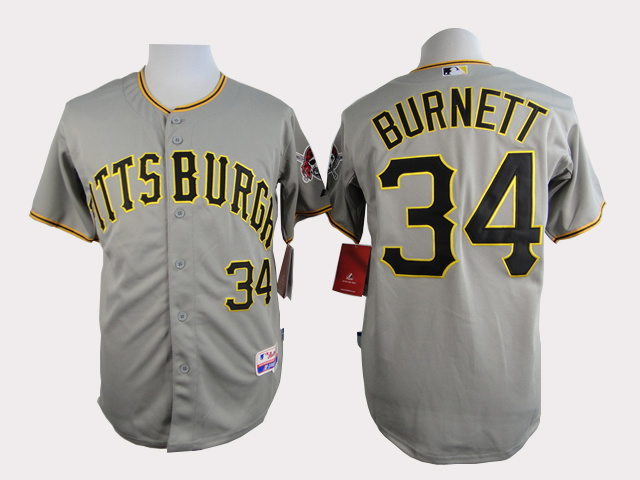 Men Pittsburgh Pirates #34 Burnett Grey MLB Jerseys->pittsburgh pirates->MLB Jersey
